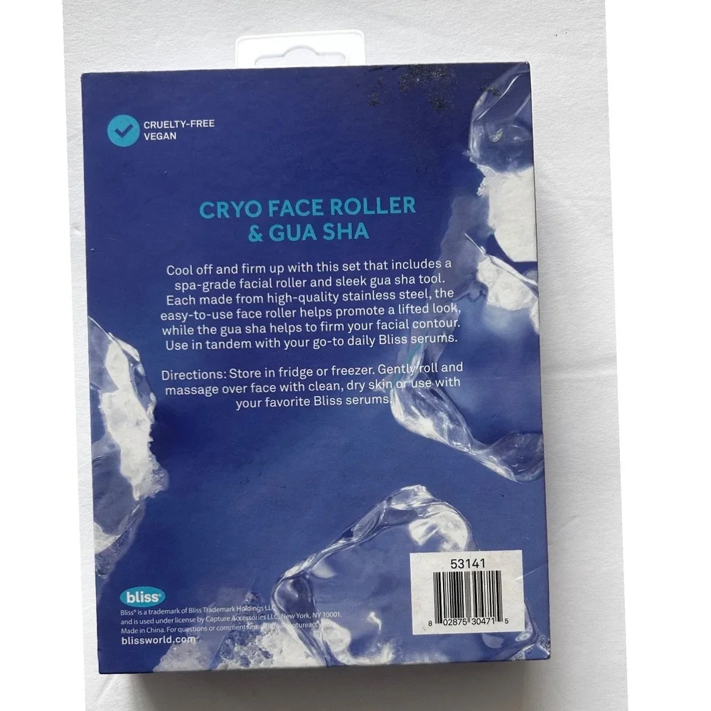 Bliss Cryo Face Roller & Gua Sha 2 Pack Stainless Steel Cooling Facial Tool Set